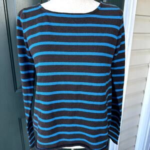 Autumn Cashmere Sz M 100% Cashmere Sweater Black w Blue Stripe Cozecore Luxury